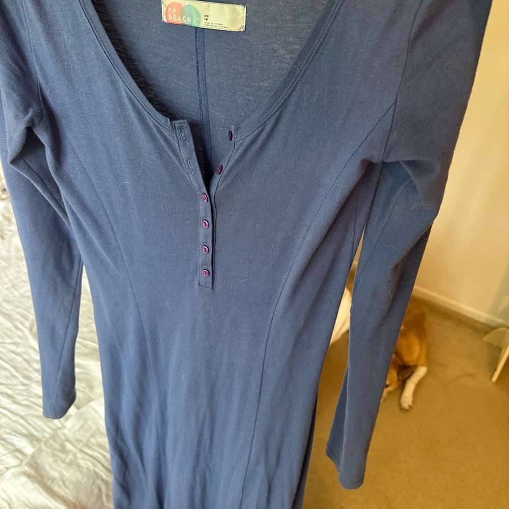 Blue Free People Miles of Henley Maxi Dress